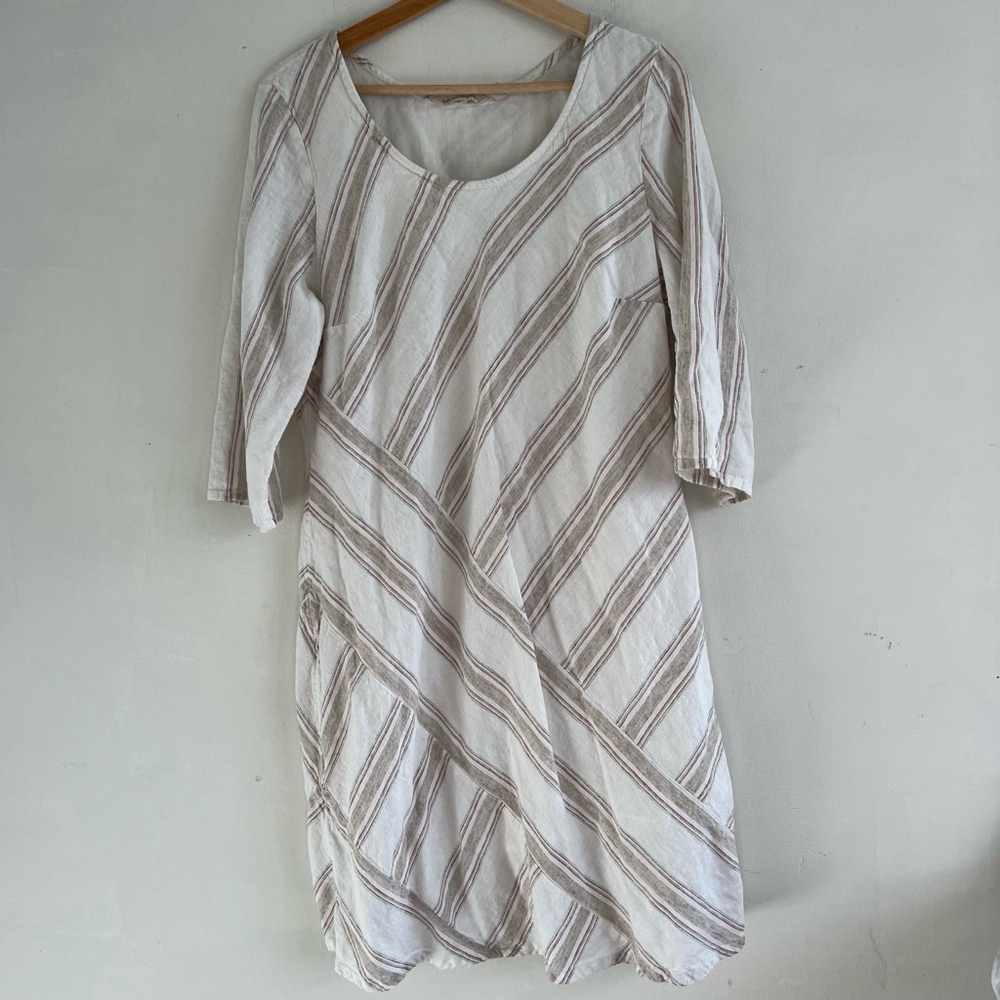 Soft Surroundings Linen cotton Blend Dress, L, White & Brown